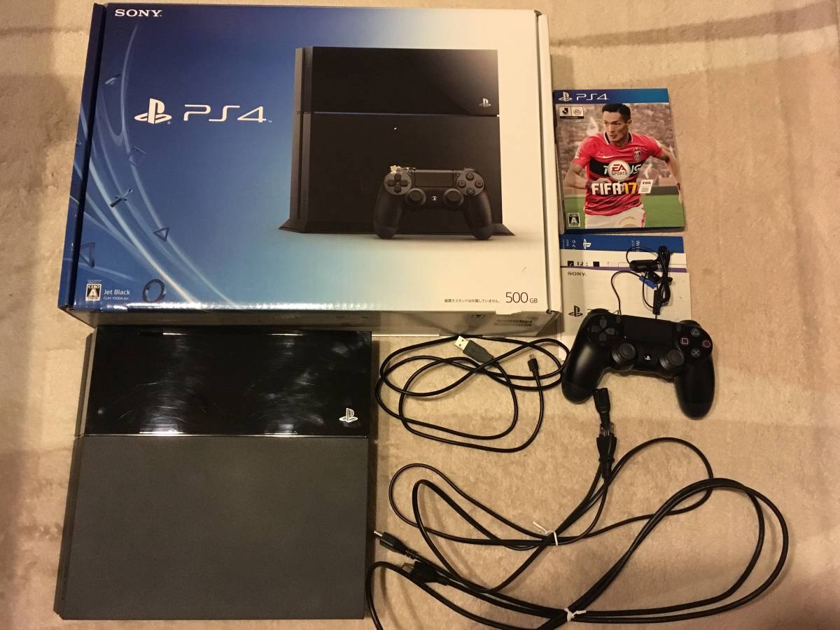 ★中古美品 PS4 本体 500GB CUH-1000A ジェットブラック 付属品有★ FIFA17付