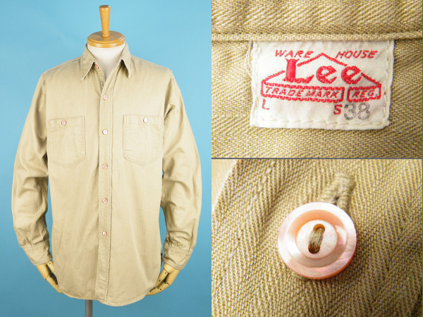 Lee × WAREHOUSE リー ウエアハウス 長袖 HBT ワークシャツ size 38 