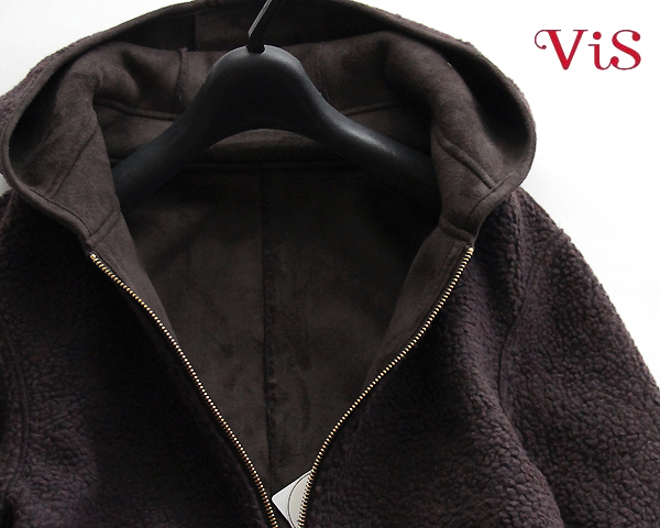 新品VISビス■2WAY！裏ボアフェイクムートンフーデッドコートDBR40L リバーシブルボアフェイクムートンコート／ビス（VIS