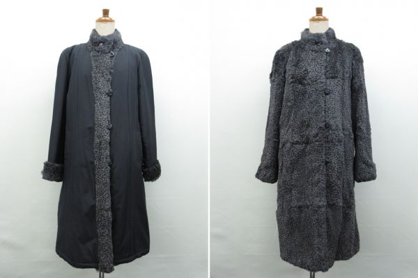 ◇婦人リバーシブルロングコート（L）◇リアルファー/本毛皮/ラビット 