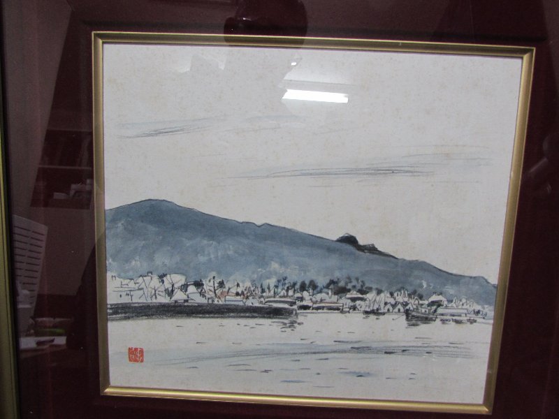 佐藤忠良 (南熱海 1953年）色紙絵 水彩 ペン 佐藤忠良「なんてん