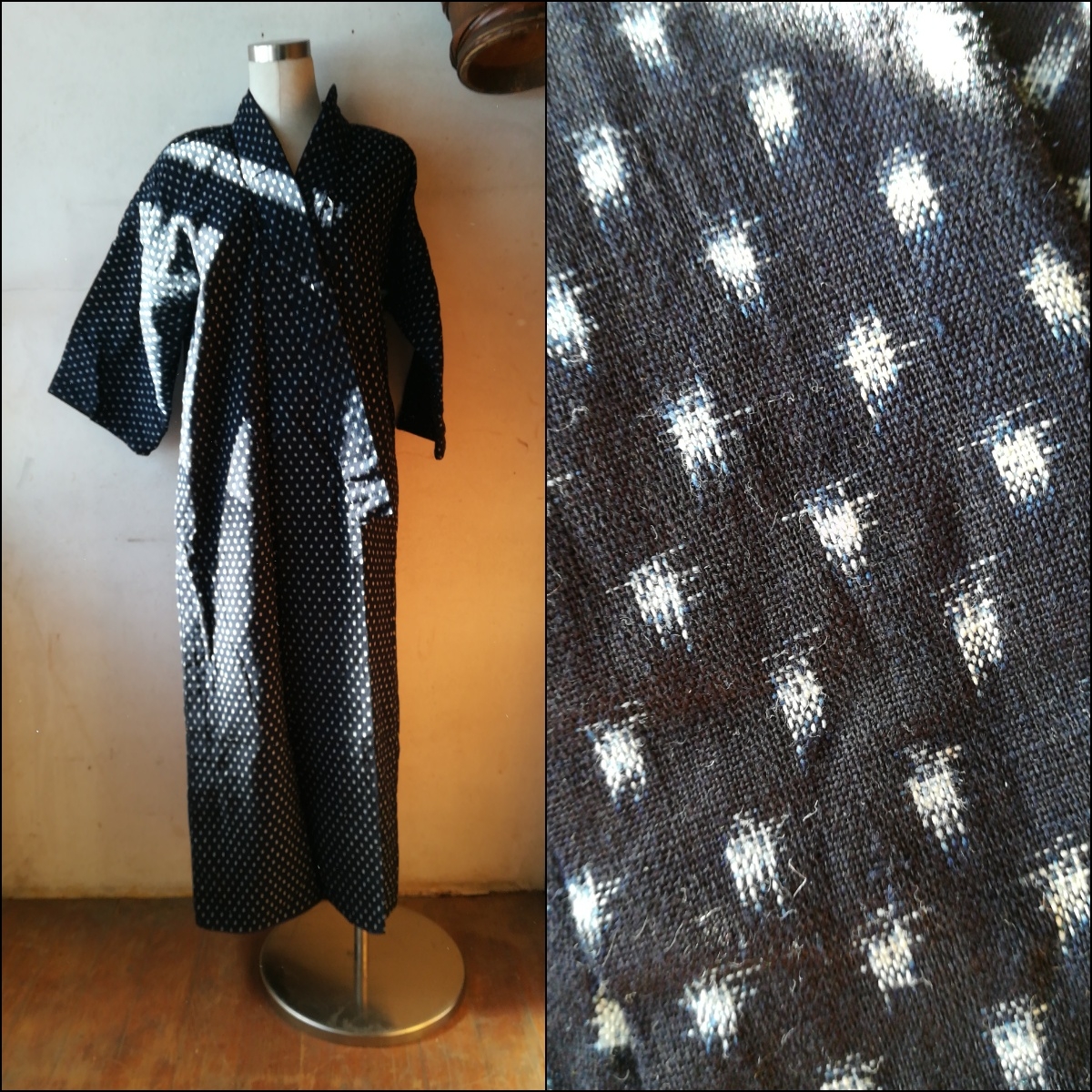 雪絣 長着 和服 和装 着物 古布 絣 生地 リメイク 着丈124cm その2 藍染