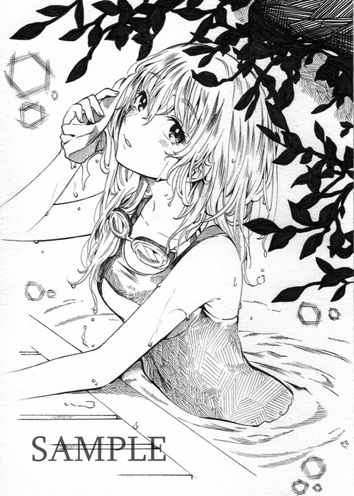 手描きイラスト▽創作▽A6モノクロ画三枚セット(手描きイラスト