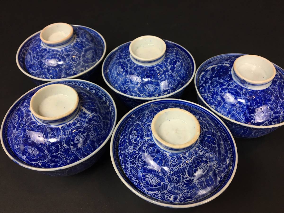 お得，最新作 餅花 伊万里焼 印判 ふた茶碗 五客揃い ベロ藍総花模様(染付)｜売買されたオークション情報、yahooの商品情報をアーカイブ公開 - オークファン 伊万里、有田