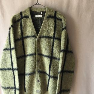 激レアビンテージ毛足長モヘア緑系カーディガンunknownカートコバーンニット 60s 70s Sears ? モヘヤ カーディガン / L位 毛足長 緑 チェック