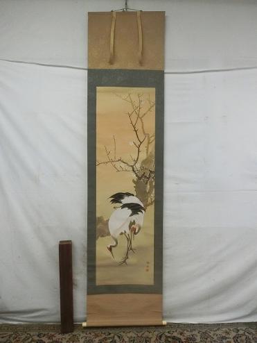 中国画 玉梅 画 鶴 絹本 掛軸 中国画 玉梅 画 鶴 絹本 掛軸 中国画 玉