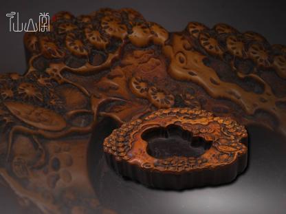 1803M13009】中国古董品 清 時代唐物 黄花梨 竹黄の貼り付け 筆舐 中国