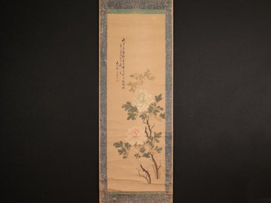 模写】【伝来】w4211〈韩景森 文阁〉牡丹図 中国画 マクリ 韓景森 文閣