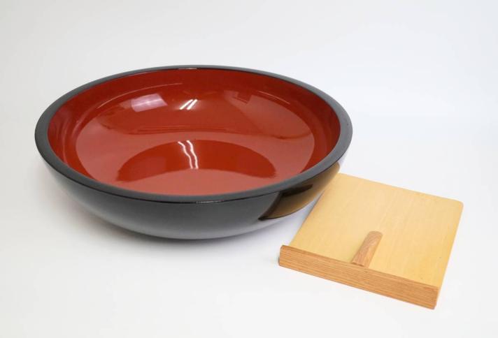 [RI199]そば打ち道具　こね鉢　蕎麦　内朱　駒板　漆　47.7ｃｍ　中古品 　ゆうパック120
