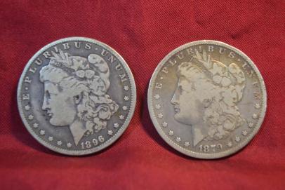 辺整理・USAモルガンダラー銀貨2枚ミントマークO1879年1896年各１枚