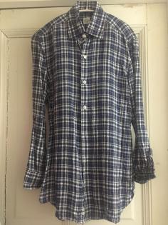  maria santangelo マリアサンタンジェロ 青リネンチェックシャツ サイズ37(Sサイズ)｜売買されたオークション情報、yahooの商品情報をアーカイブ公開 - オークファン 男性用
