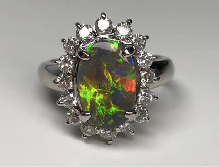 ◇1円～ 天然ブラックオパール 1.76ct ダイヤモンド 高級リング 0.96ct 