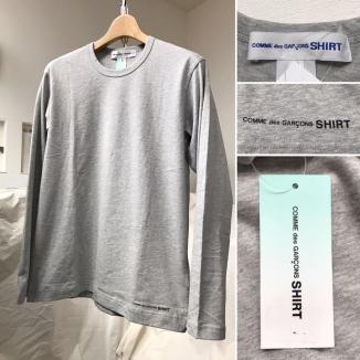 新品 2017AW コムデギャルソンシャツ 長袖 裾 ロゴ Tシャツ M グレー 