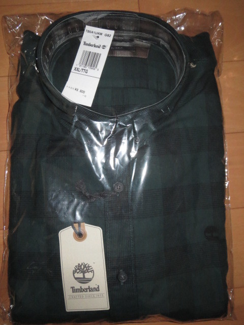 送料無料発送 特価即決 ビックサイズ Timberland SLIMFIT 長袖ボタンダウンコットンチェックシャツ XXL 2XL 濃緑 正規品 新品未使用 タグ付