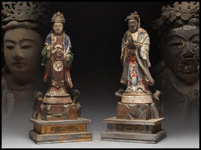 直販クリアランス 仏教美術 木彫 彫刻 仏像 観音菩薩像 立像 古美術