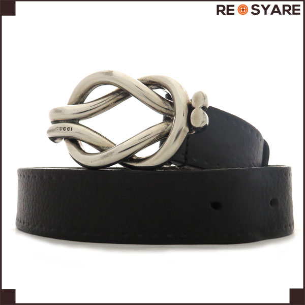 美品*希少*グッチ*ノット モチーフ バックル*レザー*ベルト*85