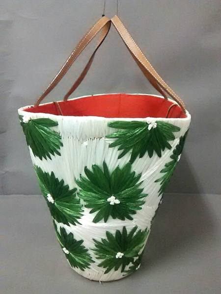 ケイトスペード Kate spade バッグ トートバッグ 化学繊維×レザー アイボリー×グリーン×ブラウン かごバッグ 美品