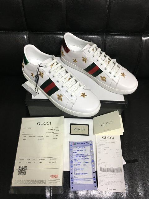 GUCCI スニーカー 蜂刺繍　size6.5 エース〕ビー（ハチ）付き メンズ スニーカー ・ホワイト レザー