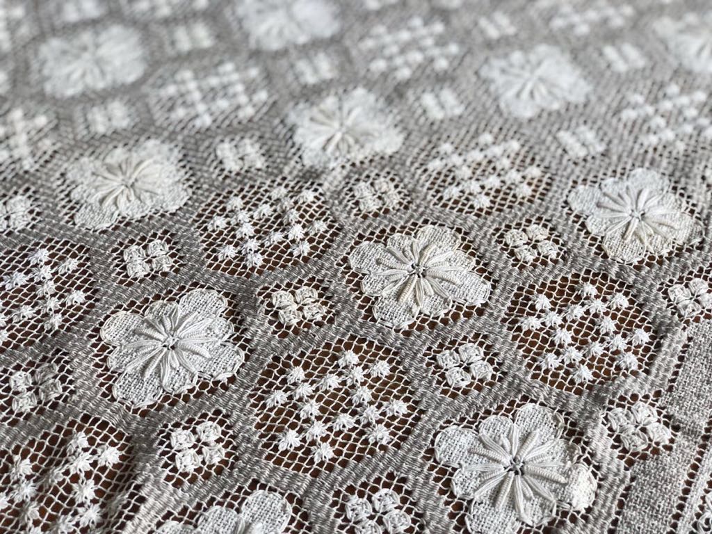 フランスアンティーク☆フィレレース☆刺繍☆110×100 フランス