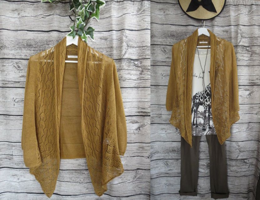 【大人気，高品質】 chocol raffine robe 黄茶系 麻100%透かしトッパーカーデ(Lサイズ)｜売買されたオークション情報、yahooの商品情報をアーカイブ公開 - オークファン Lサイズ