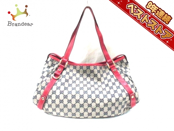 グッチ GUCCI バッグ トートバッグ ジャガード×レザー ベージュ×黒 