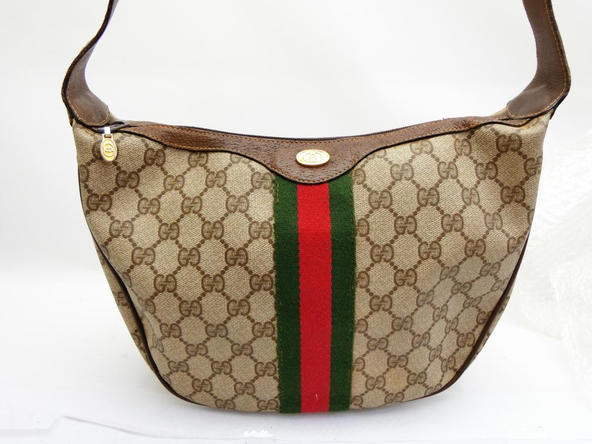 GUCCI オールドグッチ シェリーライン ボストンバッグ GG柄 茶
