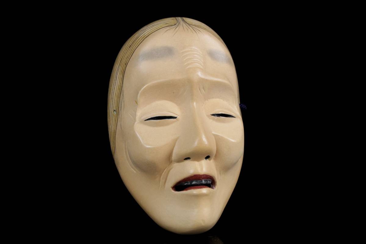 ◆櫟◆ 古美術品 木彫 姥面 21cm 能面 時代物 神楽狂言雅楽歌舞伎 [O149.10]POd15/5MK