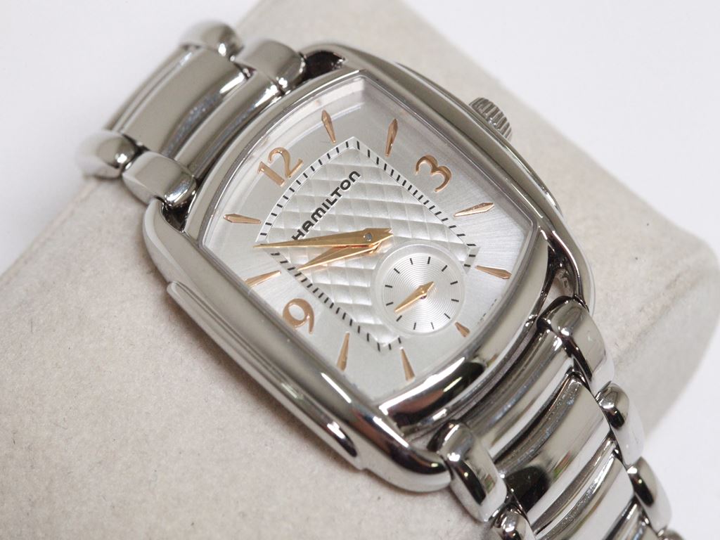 可動品【HAMILTON/ハミルトン】バグリ H124510 スイス製　スモセコ　サファイアガラス　シルバーダイヤル　QZ　メンズ腕時計　タ597