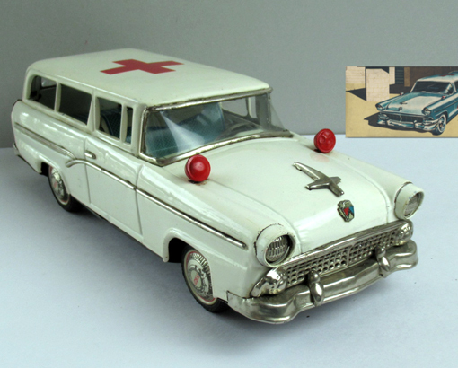 ブリキ　AMBULANCE CAR　フォード　　　　　日本製 ○珍しいフォード救急車(AMBULANCE)バンダイ製ブリキ(自動車)｜売買