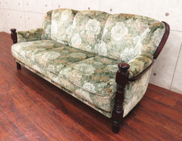 カリモク クラシックアームチェア 花柄 美品 木製フレーム □美品