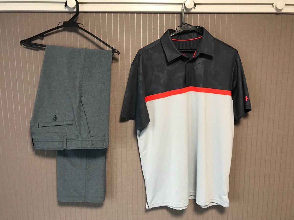 程度良好です！ アンダーアーマー ポロシャツ（Lサイズ）&パンツ（W82cm）セット グレー系