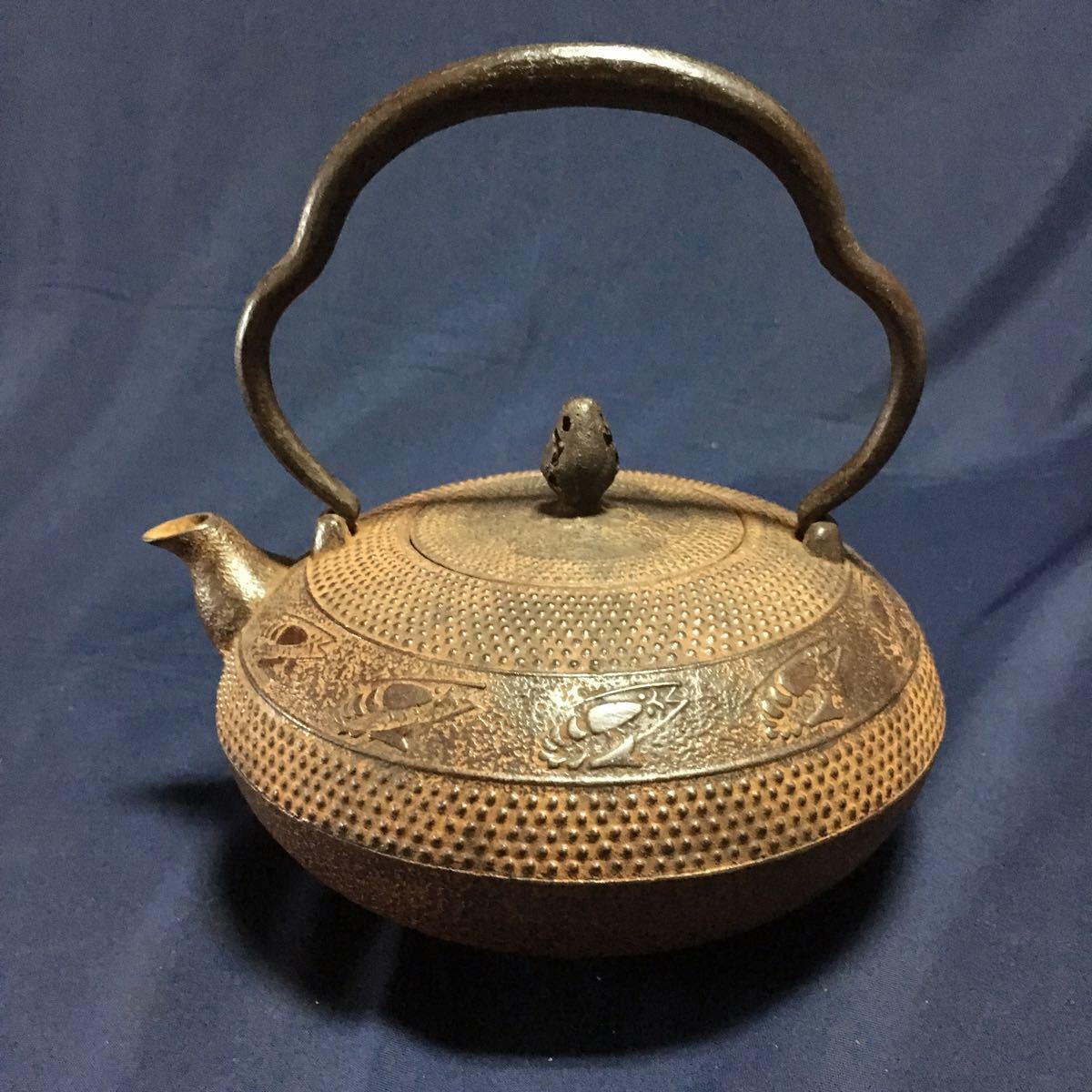 治】唐銅製 銅線編提梁籠☆茶道具 竹篭 花籠 竹籠 置物 RJ57 茶道具
