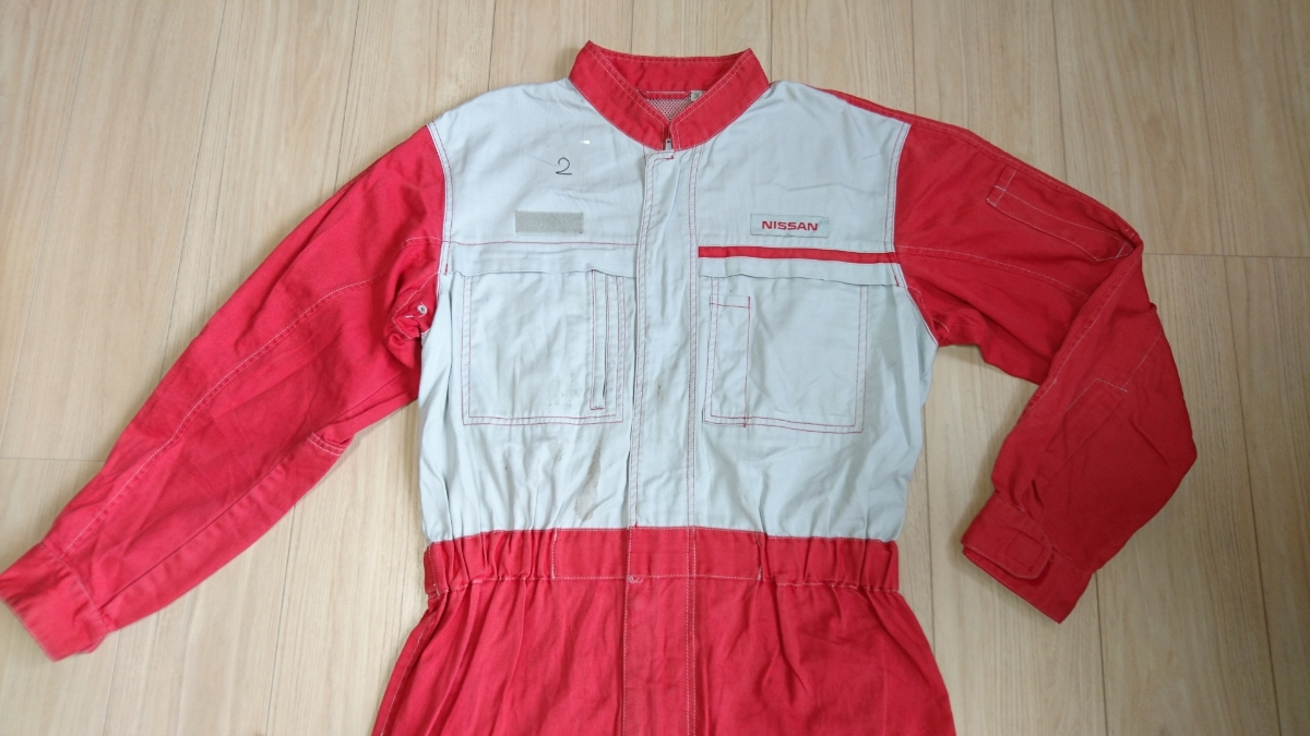 2 NISSAN ニッサン 日産 長袖 ツナギ つなぎ 作業服 オールインワン 赤