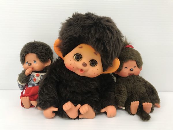059 昭和レトロ ぬいぐるみ モンチッチ 3体セット おしゃぶり 目が動く