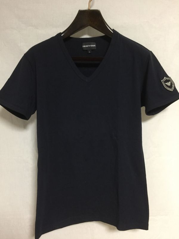 【人気セール，送料無料】 1円 売切 EMPORIO ARMANI エンポリオ アルマーニ バックプリント Tシャツ ラインストーン ネイビー L(半袖Tシャツ)｜売買されたオークション情報、yahooの商品情報をアーカイブ公開 - オークファン 男性用