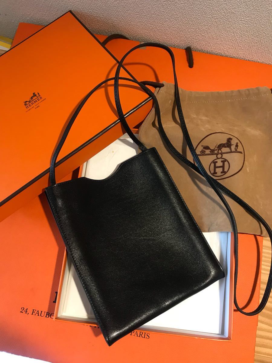 送料205円～！ HERMES 【オニメトゥ】ブラック レザーショルダーバッグ 