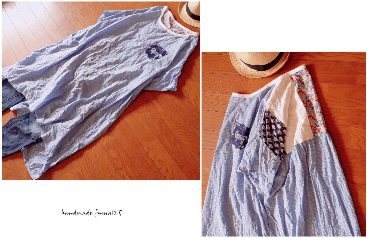 赤字超特価，低価 25ハンドメイド cottonボイルピンストライプ&times;パッチ切り替え大人かわいいOP(ワンピース)｜売買されたオークション情報、yahooの商品情報をアーカイブ公開 - オークファン ワンピース