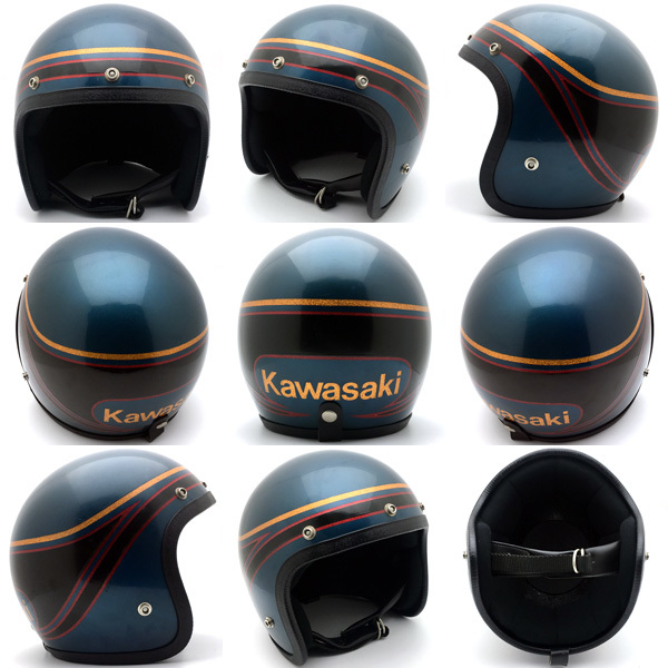 送料無料 KAWASAKI METALLIC BLUE 59cm/ビンテージヘルメットカワサキ