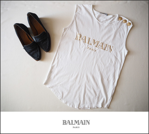 BALMAIN バルマン ロゴ ノースリーブ カットソー 白 34 レディース