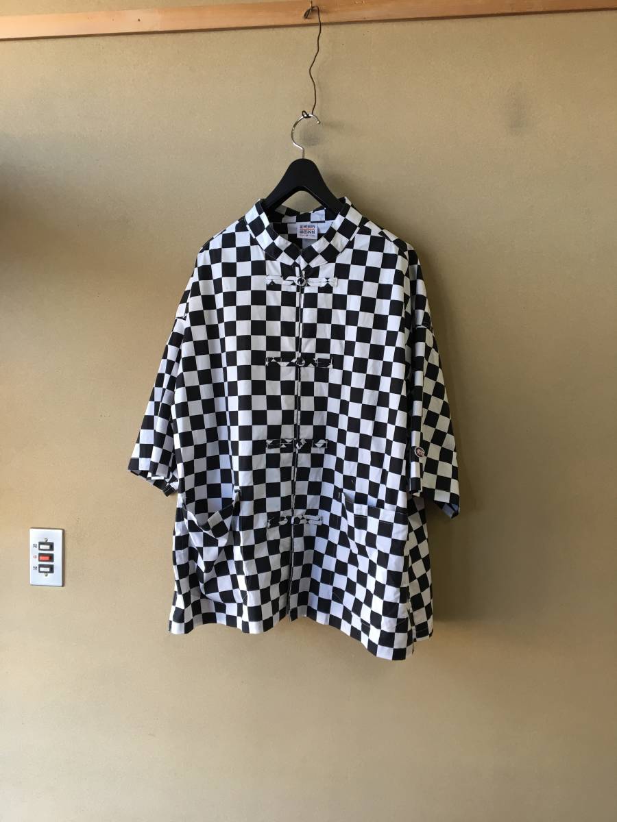 【FREAK'S STORE/フリークスストア】CHOW DOWN チャウダウン Kung-Fu Shirt sizeM チェッカーフラッグ ビッグシルエット カンフーシャツ 
