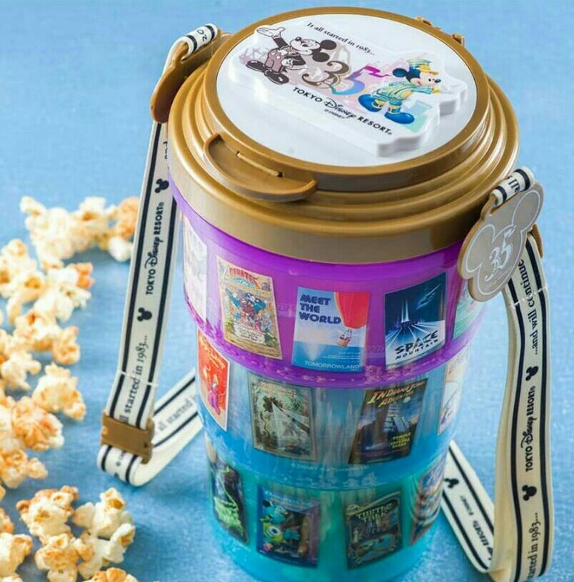 新品未使用 ディズニー35周年ポップコーンバケット 3段伸縮式 歴代アトラクションポスターデザイン ディズニーランド 完売