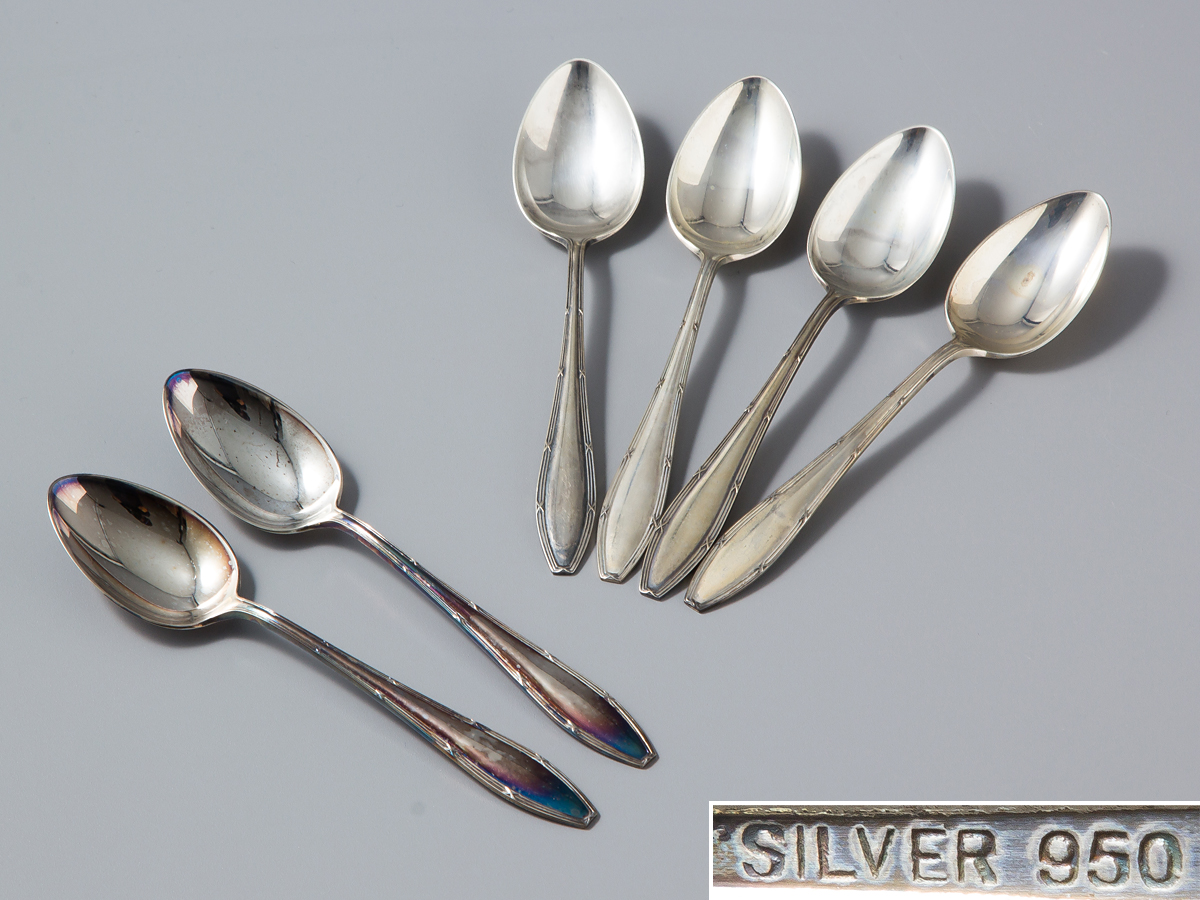 五】純銀 スプーン 6本 重107g SILVER950刻印 ケース付