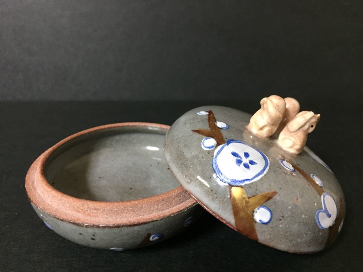 ☆茶道具/香合・色絵乾山三申・清閑寺窯・杉田祥平造/共箱☆A2063 京焼