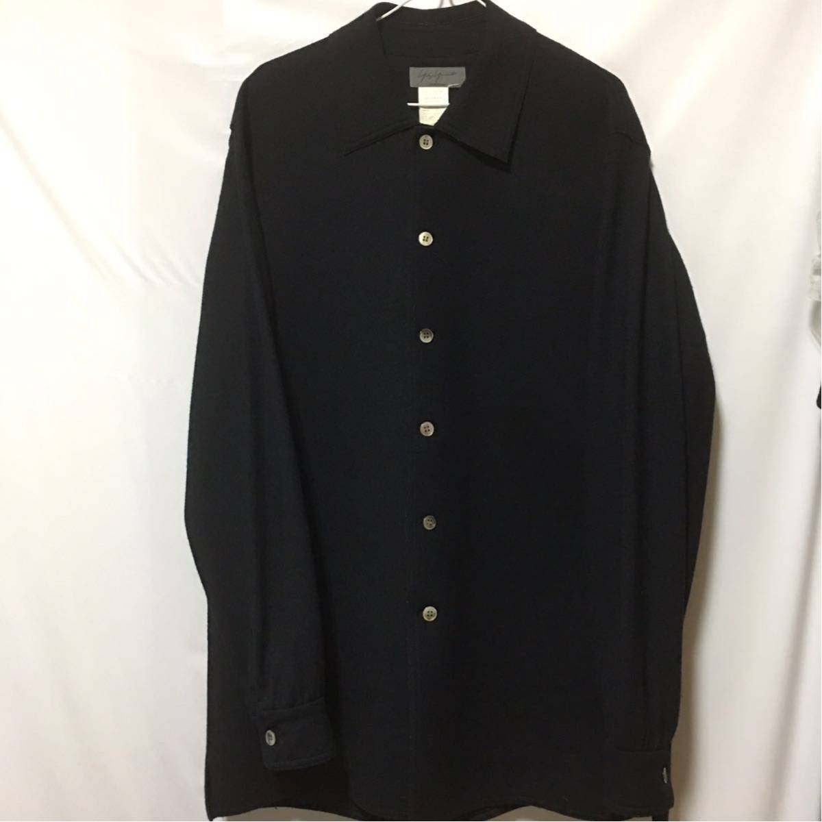 Yohji Yamamoto POUR HOMME ボンディングウールシャツ 黒M【中古 