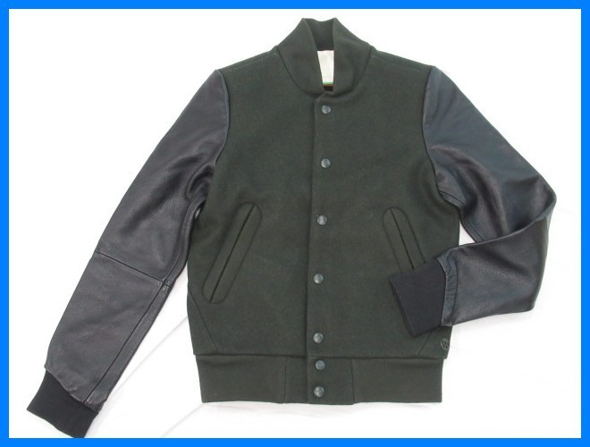 ★美品 G-STAR RAW by Marc Newson/ジースターロウ 袖レザー スタジャン メンズXS/ダークグリーン×ブラック＃11836021