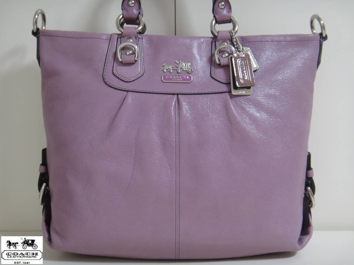 1円☆超美品☆COACHコーチレザー2WAYトートバッグ☆パープル系 