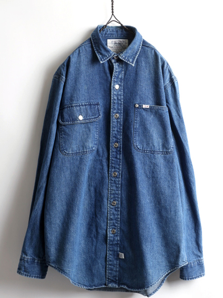 POLO by Ralph Lauren L USA製 ガチャポケ デニムシャツ 90s オールド 白タグ □ POLO ポロ ラルフローレン カバーオールタイプ