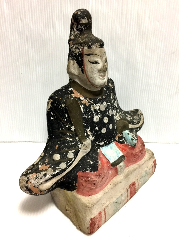 旧家 蔵出し 古い土人形 お内裏様 男雛 明治大正期 伏見堤人古賀土人形