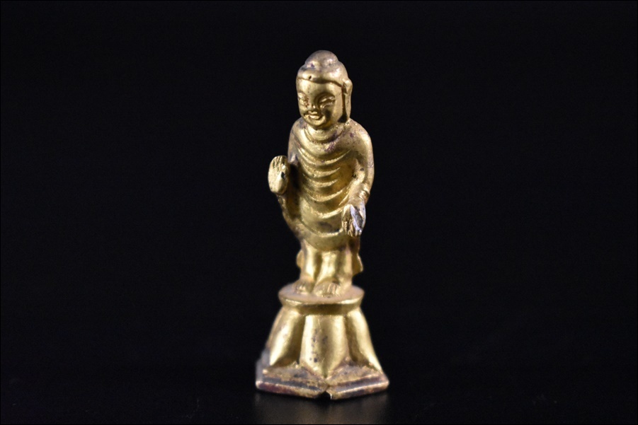 仏教美術 古銅造 鍍金仏立像 仏像 置物 懐中仏 豆仏 廃寺院 古美術品