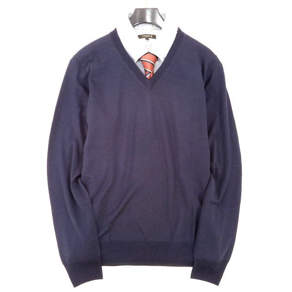 ■紳士定番 秋冬 定価2.4万 新品 MACKINTOSH LONDON マッキントッシュ ロンドン ウール100% 無地 Vネック ニット セーター 38 紺 1029_359